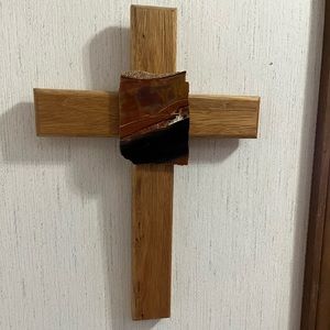 Wooden cross with stone embellishment